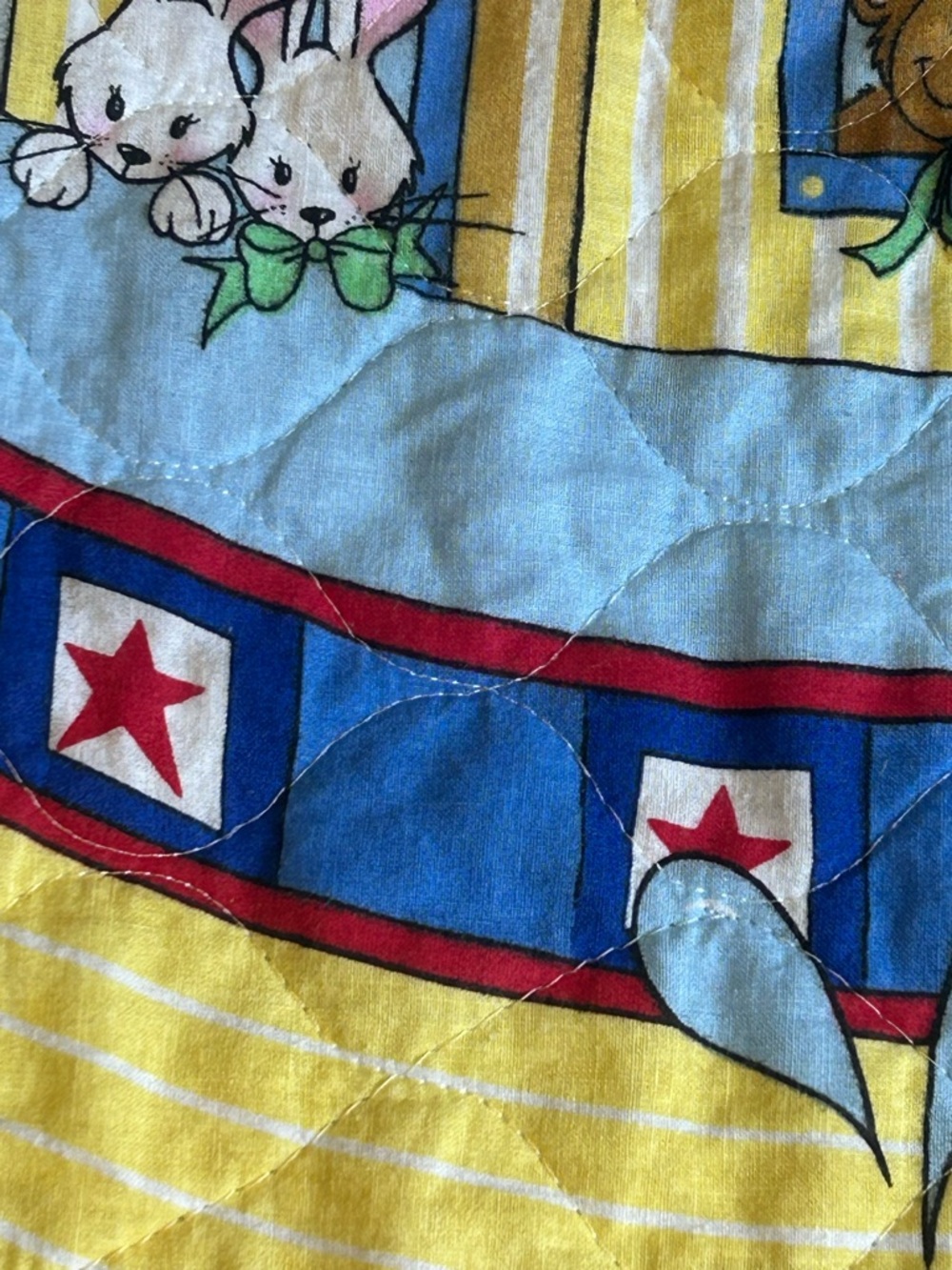 Vintage Noah’s Ark Rainbow Baby Quilt Reversible Animals Blue 41x33 - Picture 7 of 8